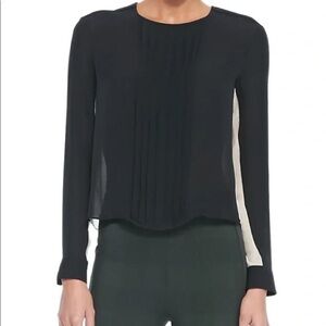 🎀Rag & bone pleated Simone silk black and cream blouse with button up back m